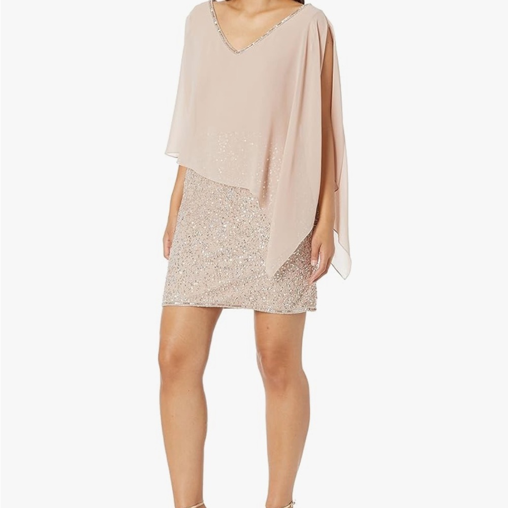 J KARA Capelet Overlay Sequin Sheath Dress /NWT
